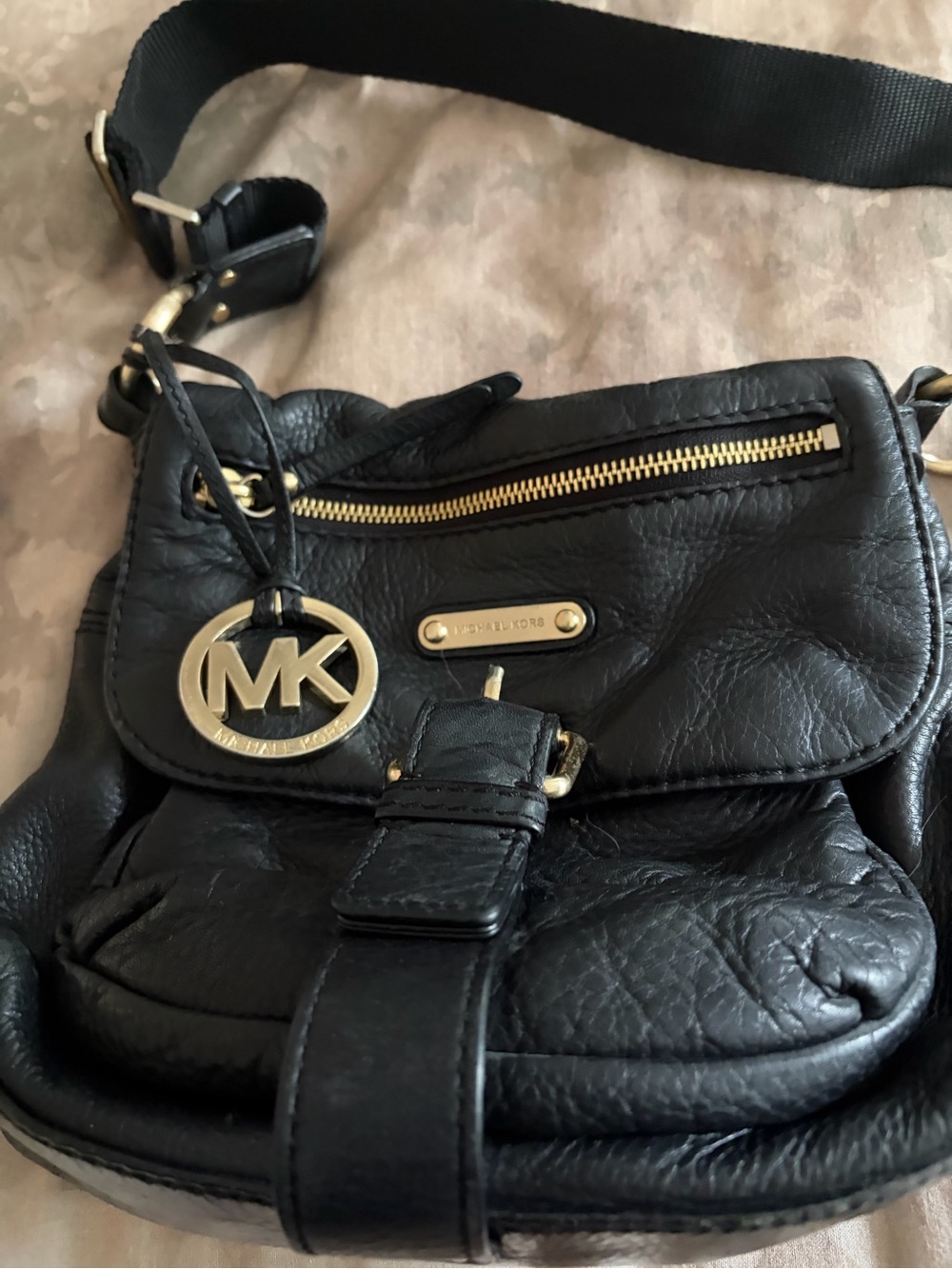 Michael Kors Black Leather Crossbody with Gold Hardware